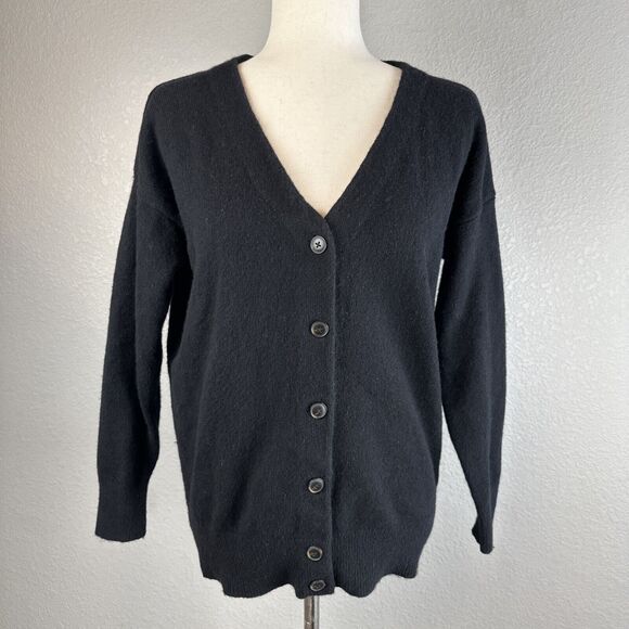 Madewell Womens V-Neck Button Up Relaxed Cardigan Size S Black Merino Wool - Picture 1 of 8